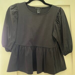 NWT Forever 21 Blouse with Peplum and Puff Sleeves